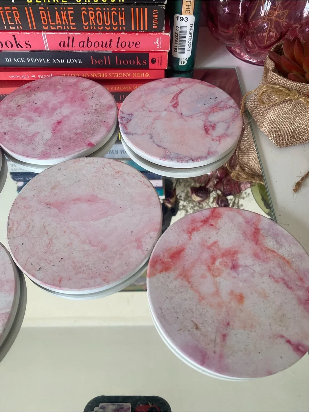 Pink Marbled Coasters - Set of 6